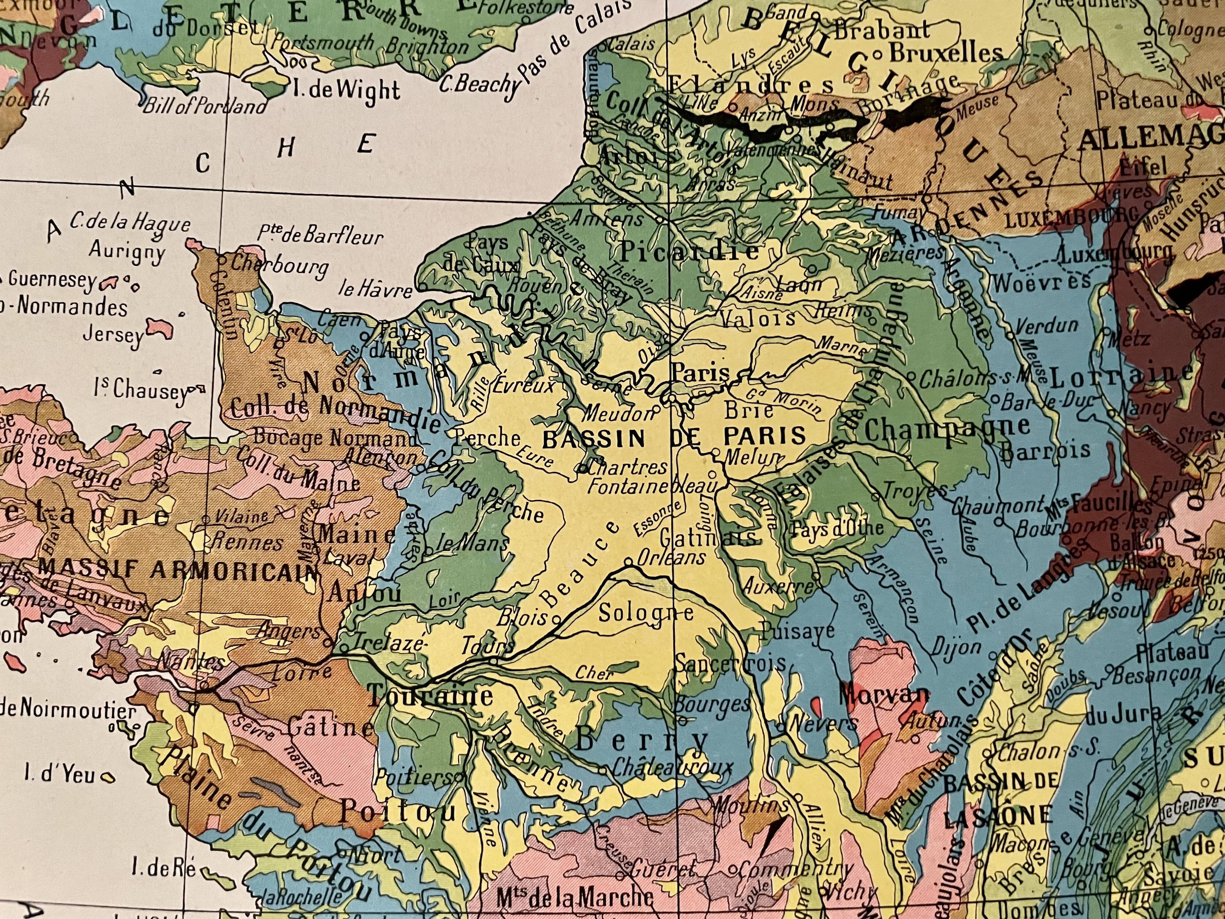 Old geological France map - 1920