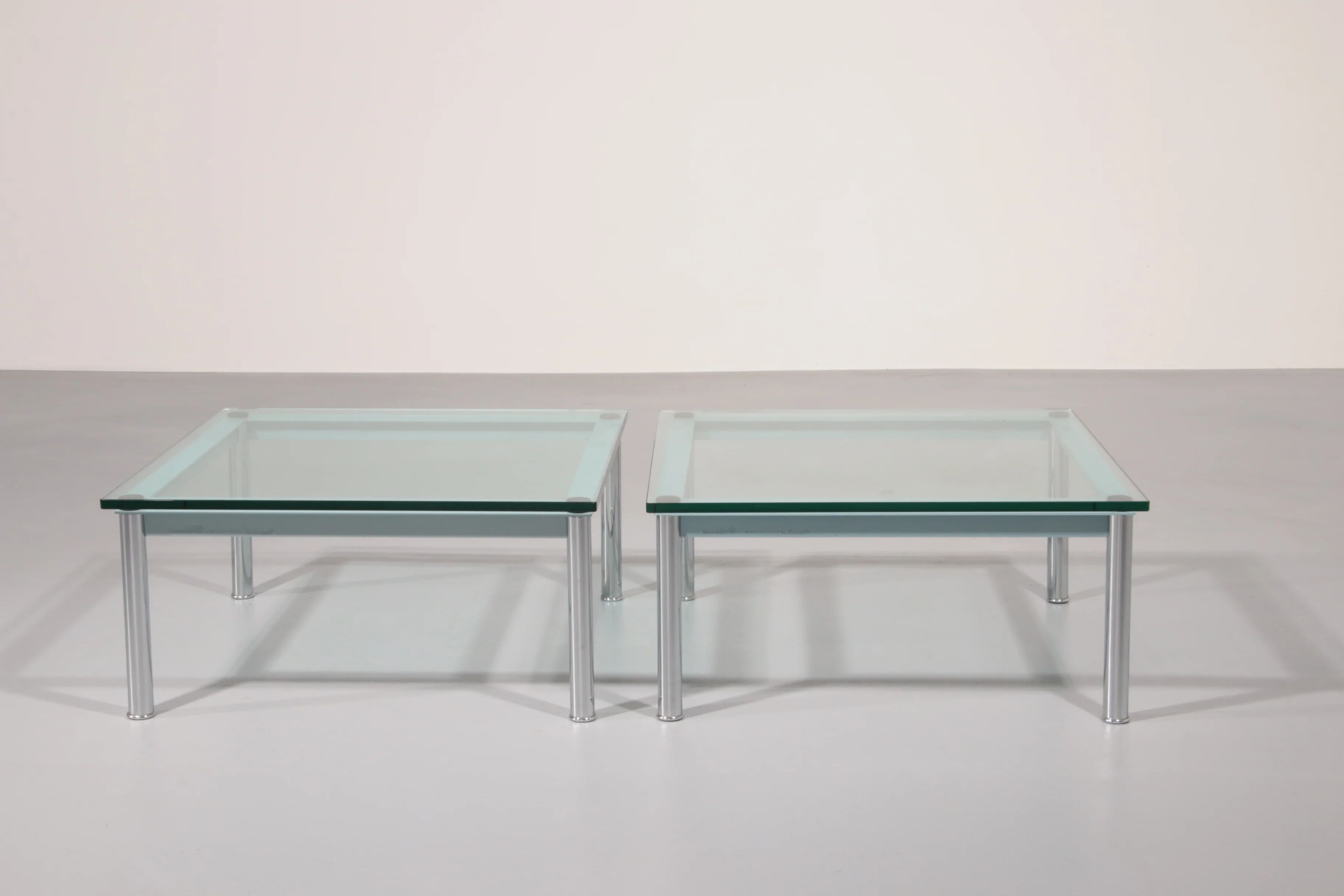 Cassina LC-10 coffee table by Le Corbusier – rare light blue glass edition