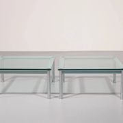 Cassina LC-10 coffee table by Le Corbusier – rare light blue glass edition
