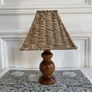 Lampe en bois, abat-jour corde, années 70
