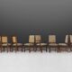 Chaises de salle à manger Art déco en chêne et cuir, années 1940, lot de 8