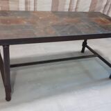 Natural stone coffee table and wrought iron frame from the 70s