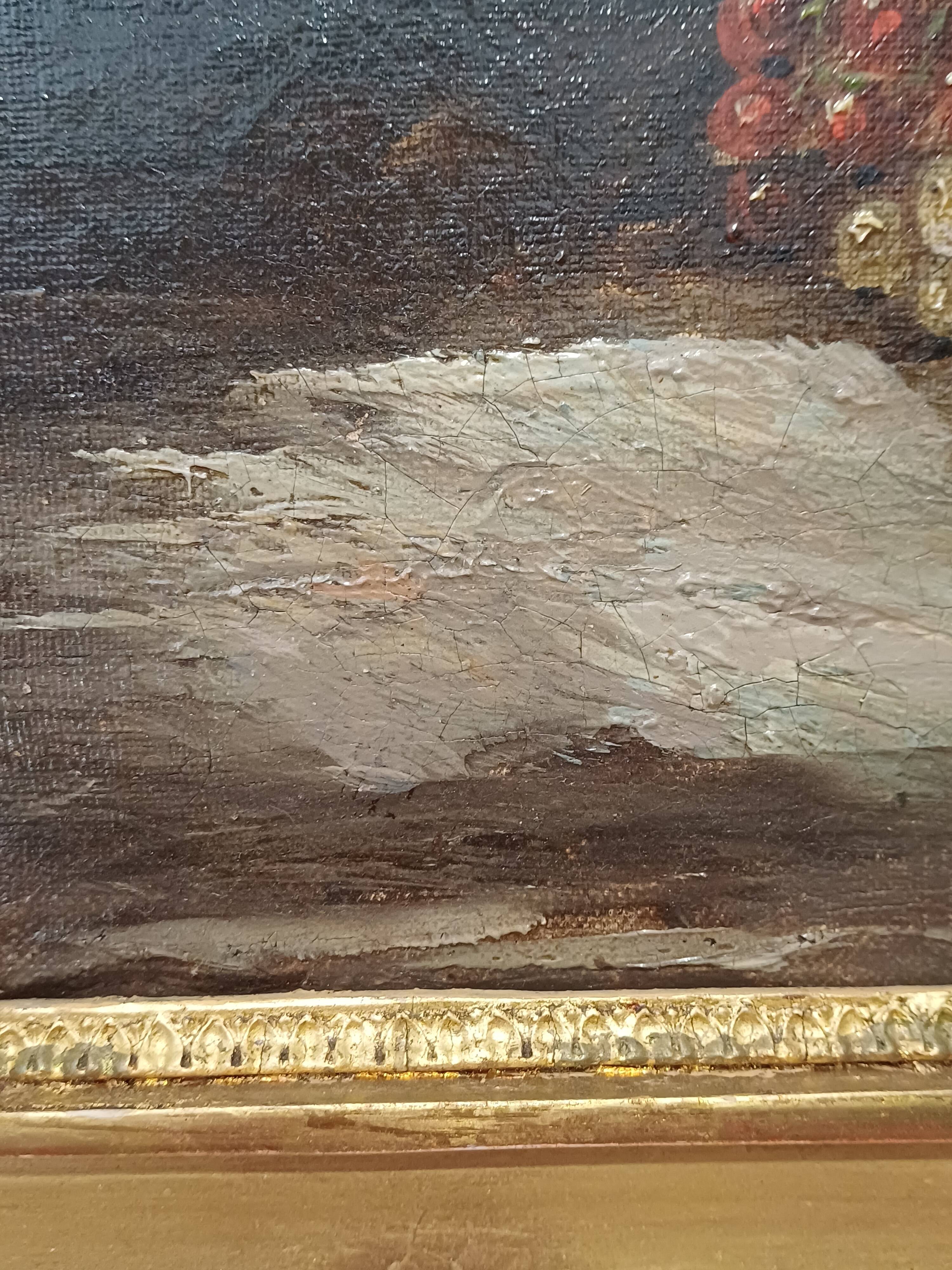 Hst painting still life basket of overturned fruit 19th - 20th century