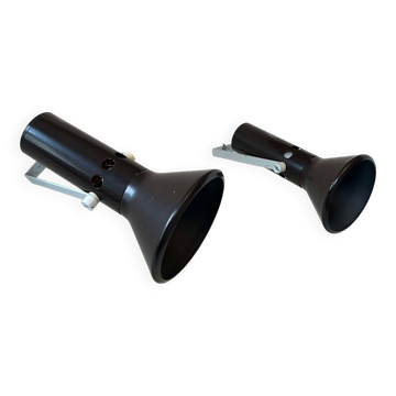 Pair of vintage adjustable wall lights, brown metal, France 1970