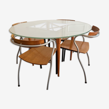 Table et 4 chaises Pascal Mourgue pour Artelano