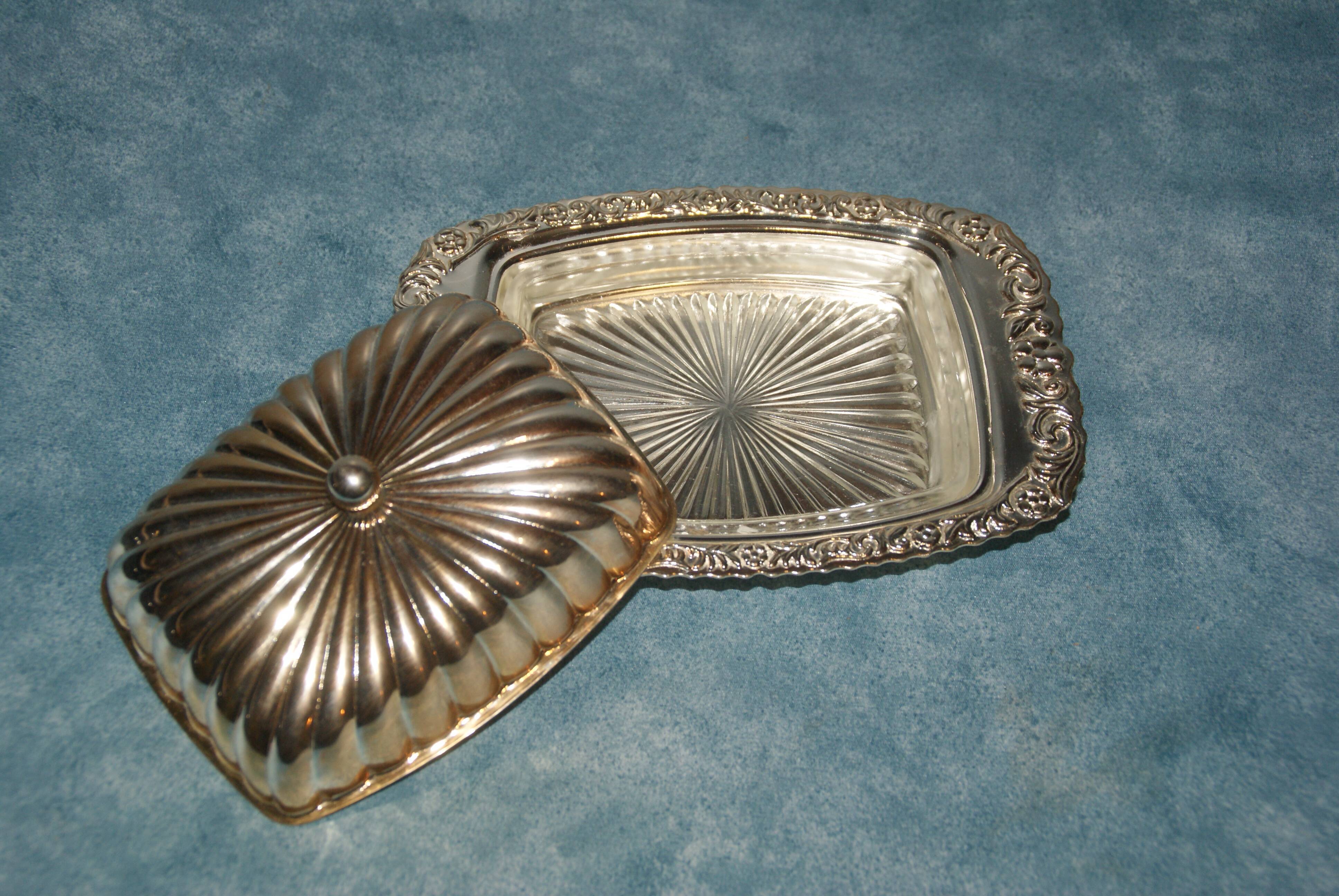 Silver metal butter dish / vintage 50s-60s