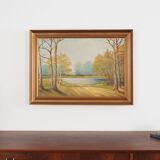 Painting „Two Birch by the Pond”, Scandinavian design, 1970s