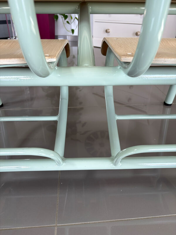 Bureau écolier vintage 2 places entièrement rénové – Plateau ardoise
