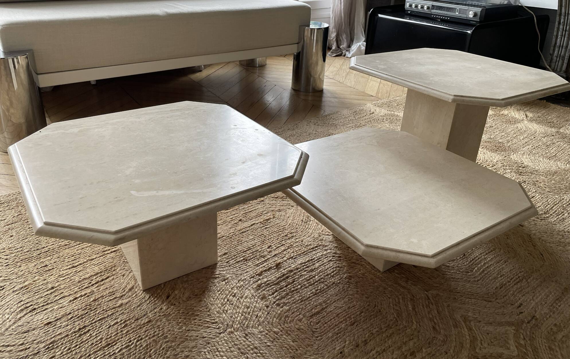 Set of three travertine coffee tables from the 70s