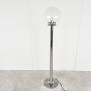 Lampe de sol vintage en chrome et verre, années 1970