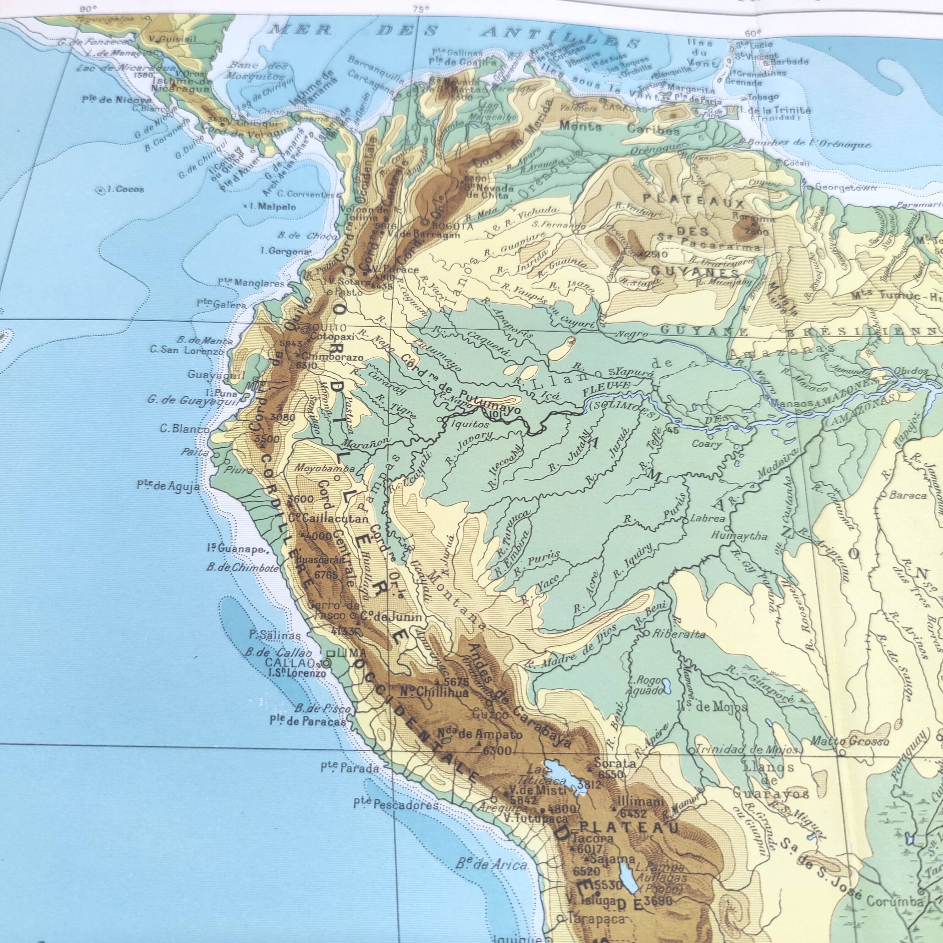 Carte de Amérique du Sud vintage de 1950