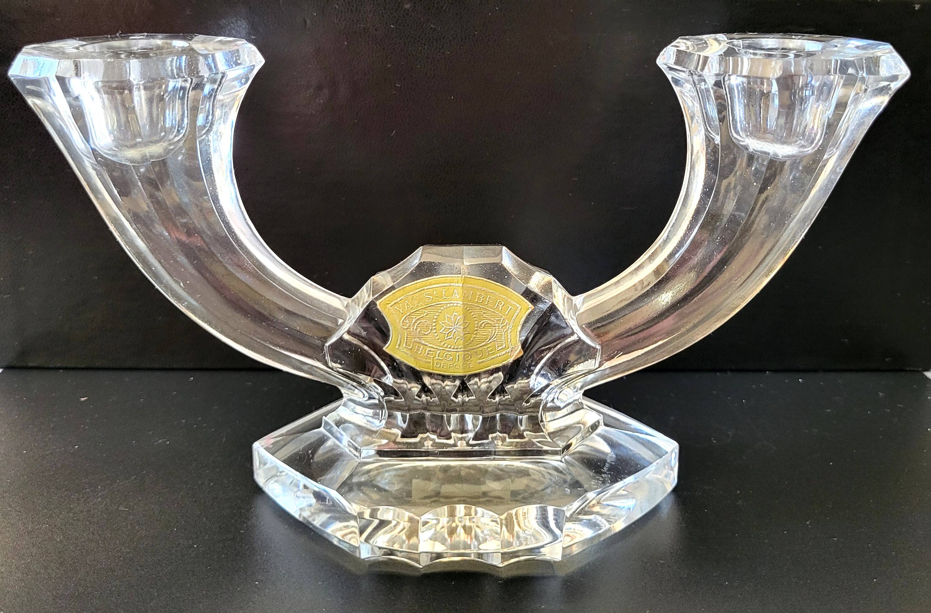 Val Saint Lambert Cristal "Impérial" 2 Bougeoirs Art-déco