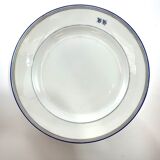 Round dish white monogrammed with blue border 34cm