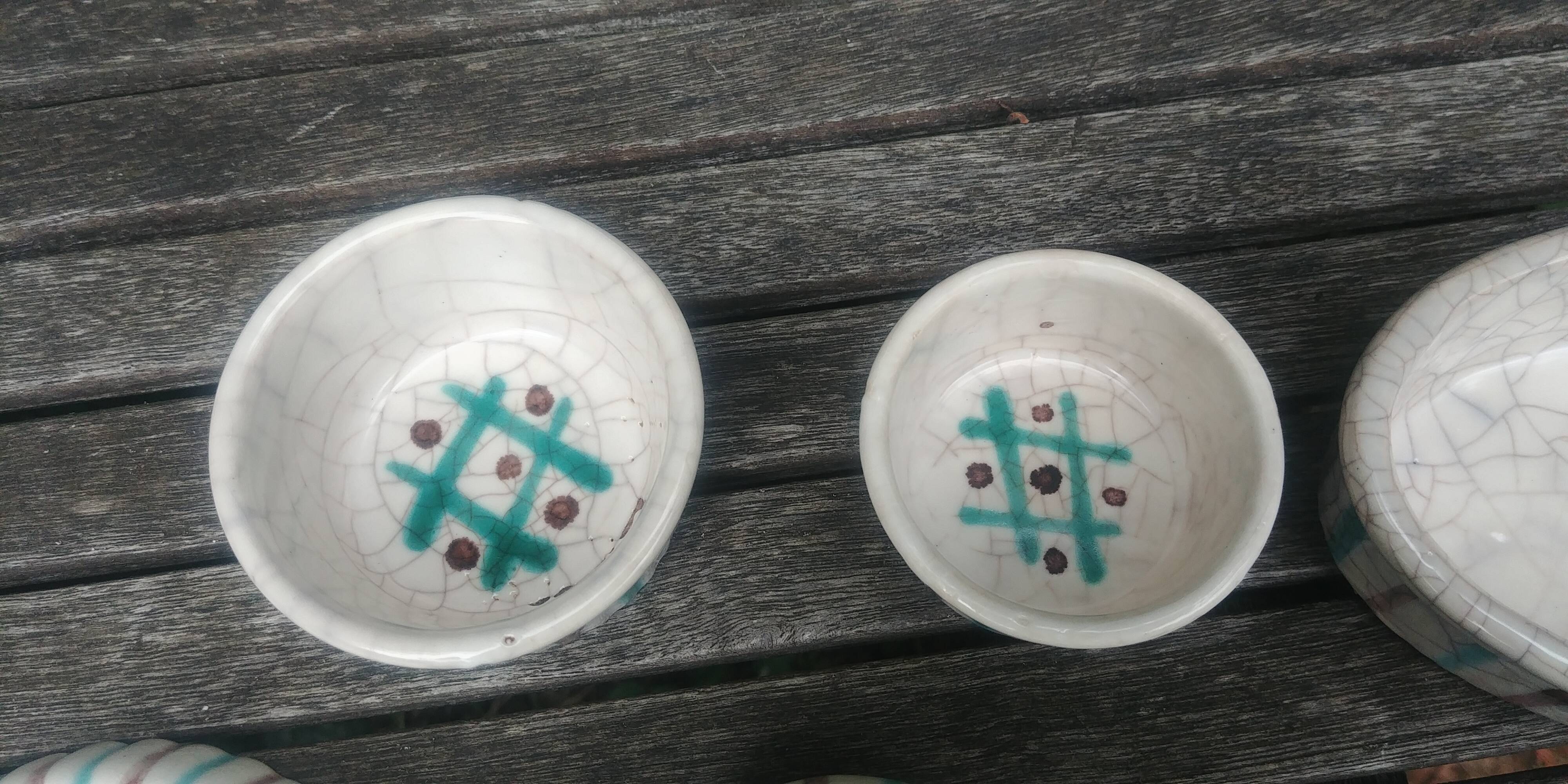 Glazed ceramic dinette from the Longchamp earthenware factory France vintage 60s abstract decor