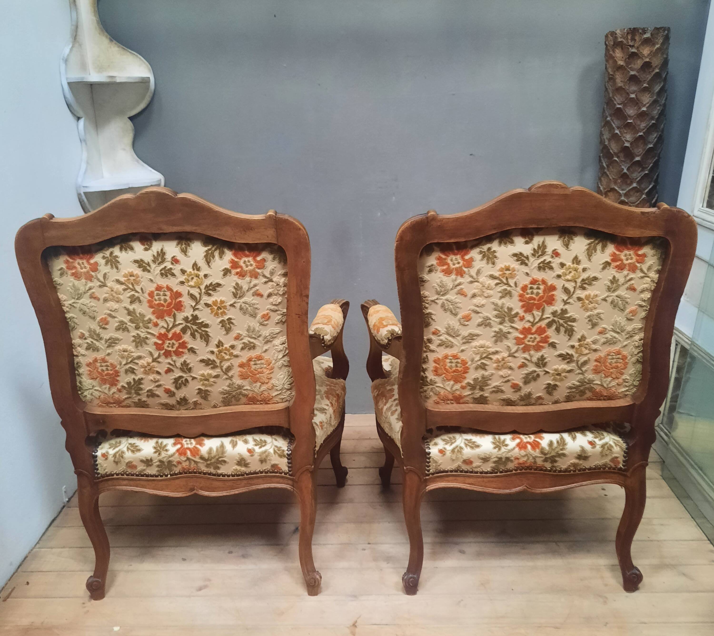 Pair of large Louis XV style armchairs