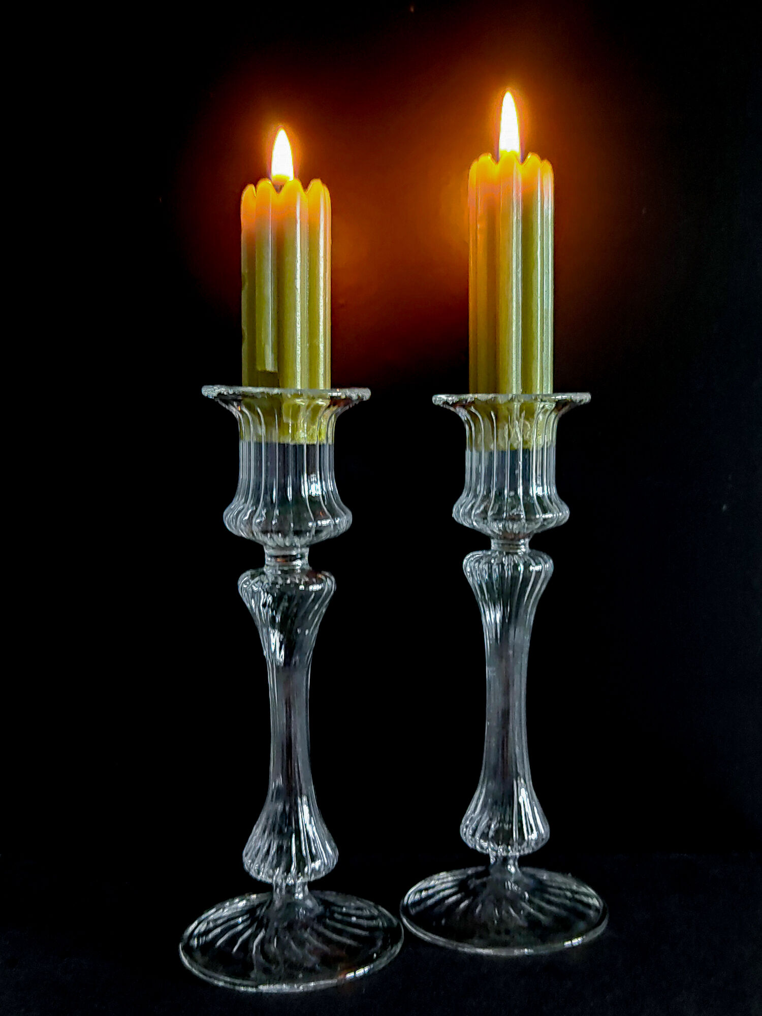 Pair of glass torch candlesticks