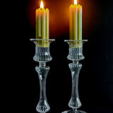 Pair of glass torch candlesticks