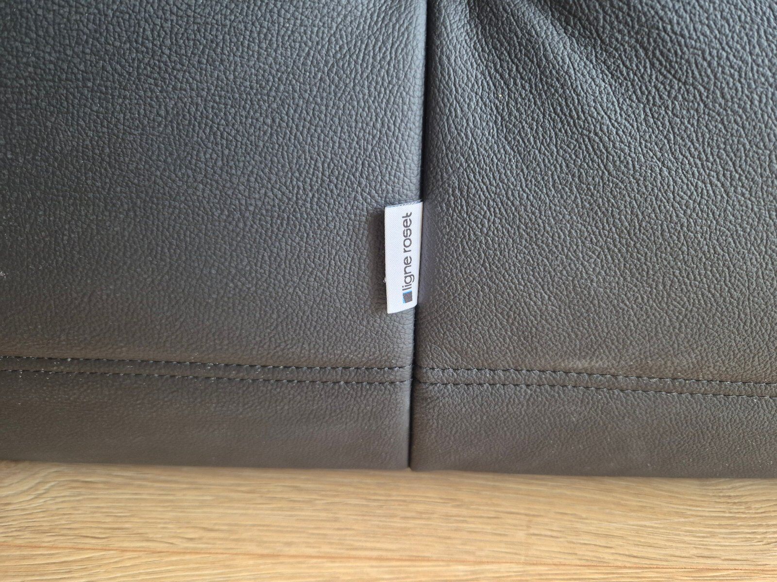 Togo sofa with pouf in black leather by Michel Ducaroy for Ligne Roset, set of 2