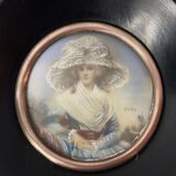 Alex, miniature young woman with gouache hat signed XXth