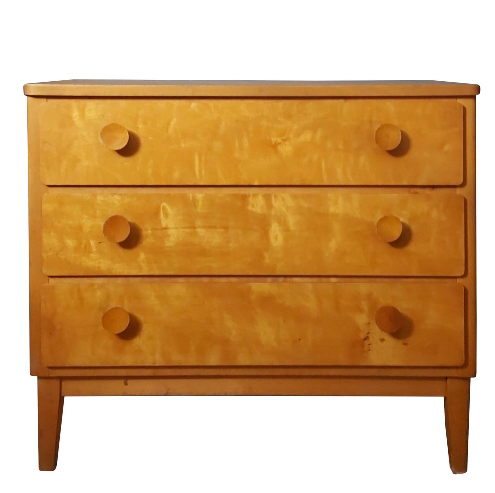 Commode danoise à trois tiroirs en bouleau, années 1960.