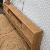 Vintage TV cabinet in raw wood with sliding doors