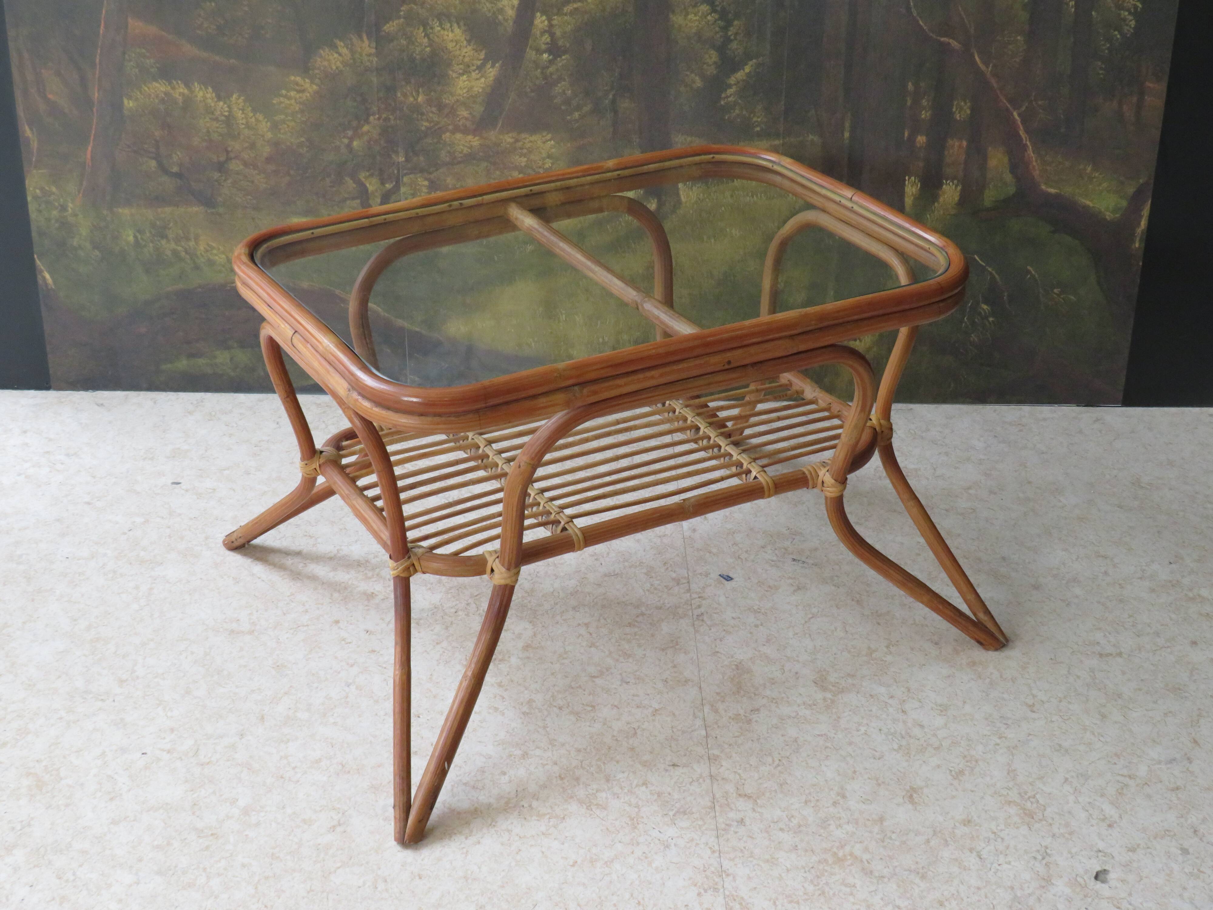 Rattan and glass coffee table