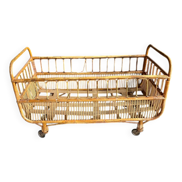 Vintage rattan and wicker children's bed