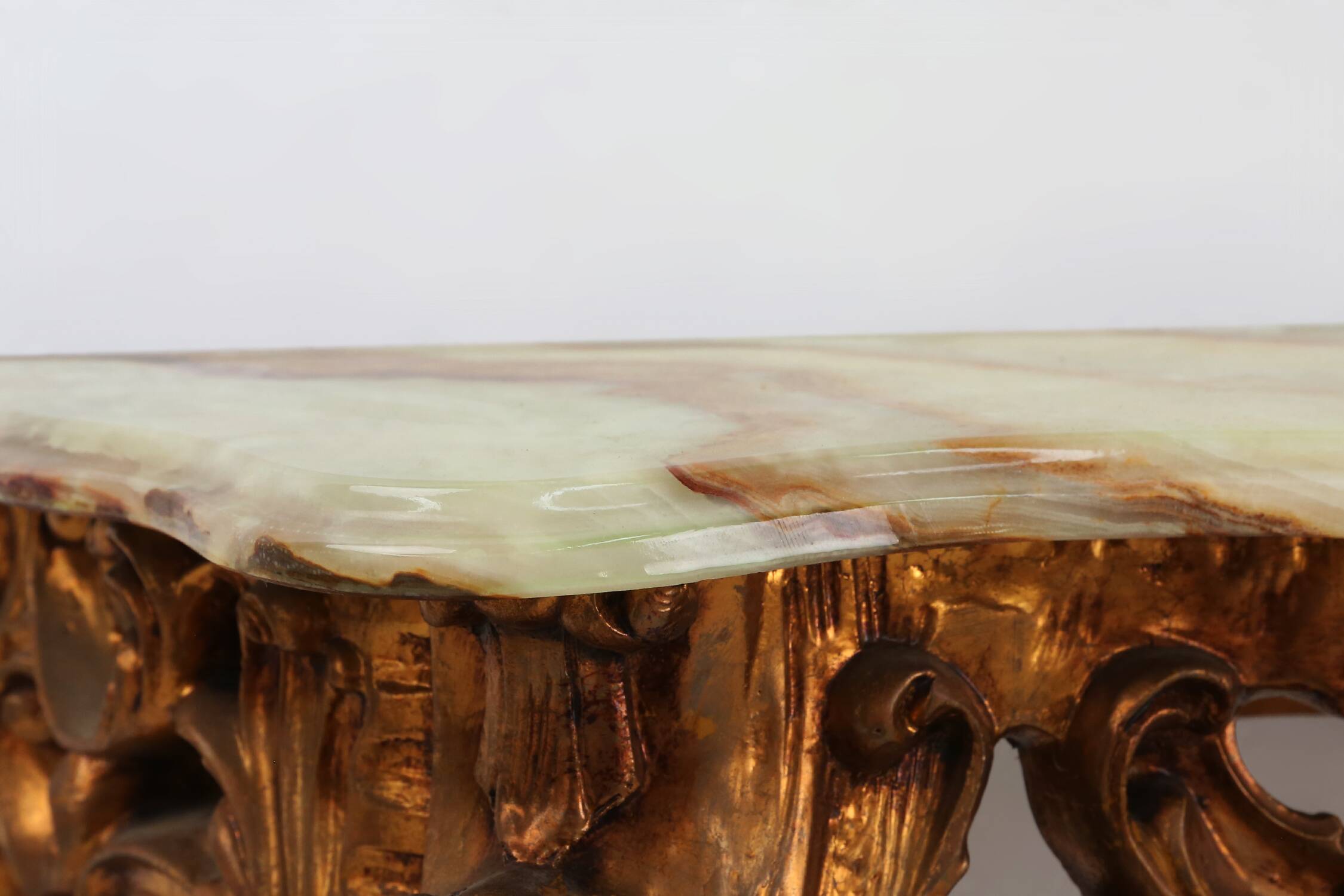 20th century wood-carved Louis XV style console with marble top, France ca. 1970