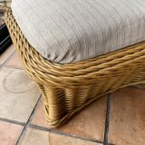 Square pouf or footstool in rattan