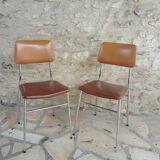 2 chaises vintage en chrome et skaï marron