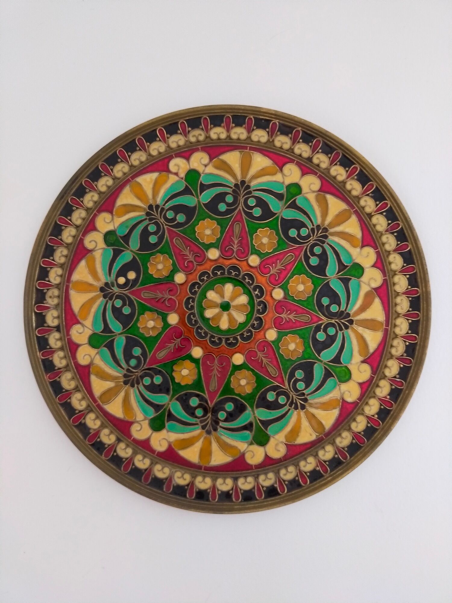 Plate or empty pocket in partitioned copper and vintage enamels
