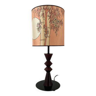 Lamp in wood and vintage silk years 70-80