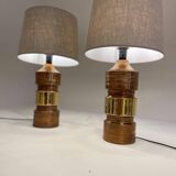 Pair of Bergboms Bitossi brass table lamps, large mid-century, 1960s, Sweden.