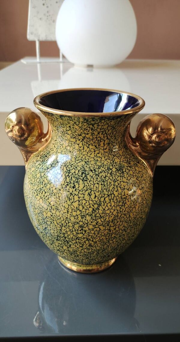 Vase boule effet craquelé Signé FBA France En émaux moléculaires incorporés