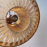 Teak veneer and hemp cord hanging lamp. Estimated 1950-60s