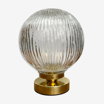 Lampe à poser globe vintage en verre strié