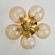 Large designer ceiling light in brass and amber crackled glass, 1970s.