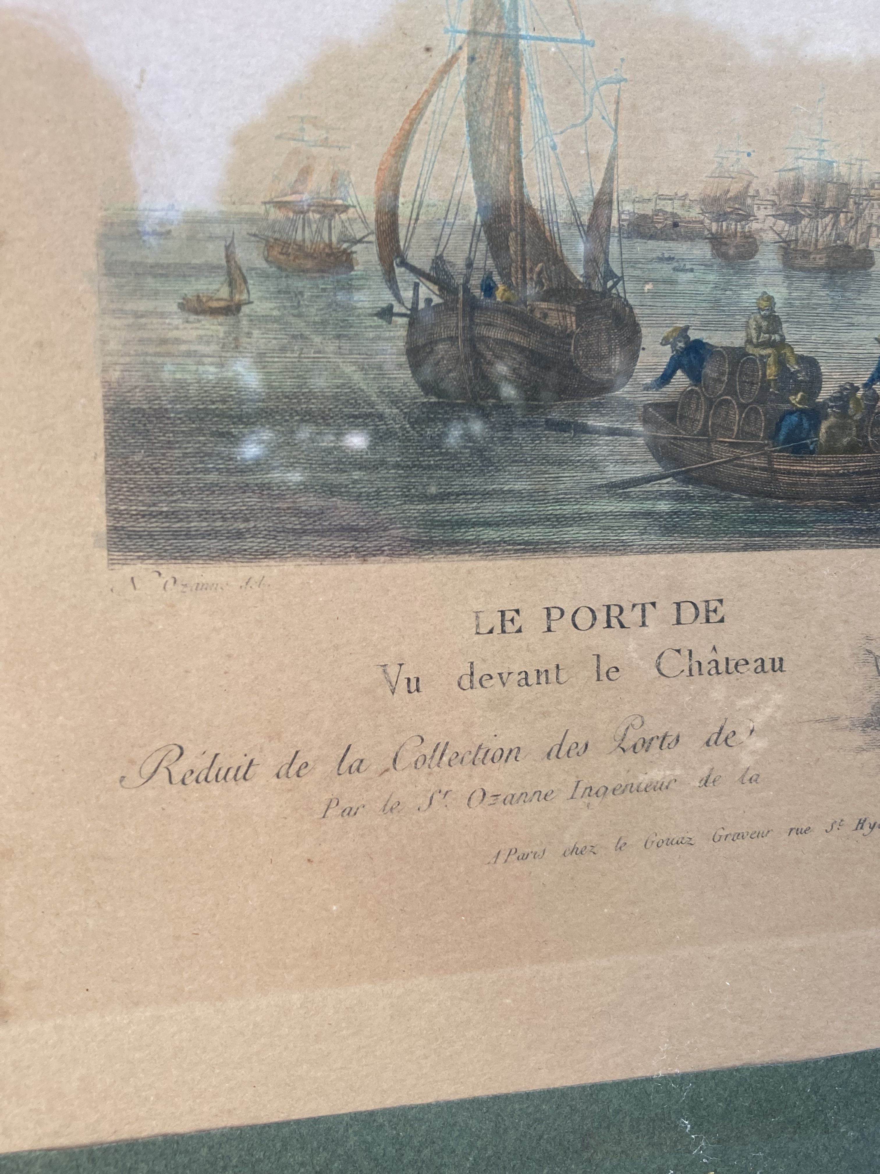 Framed antique engraving of the port of Bordeaux