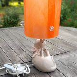 Vintage laying lamp, lying cat, orange plexi lampshade
