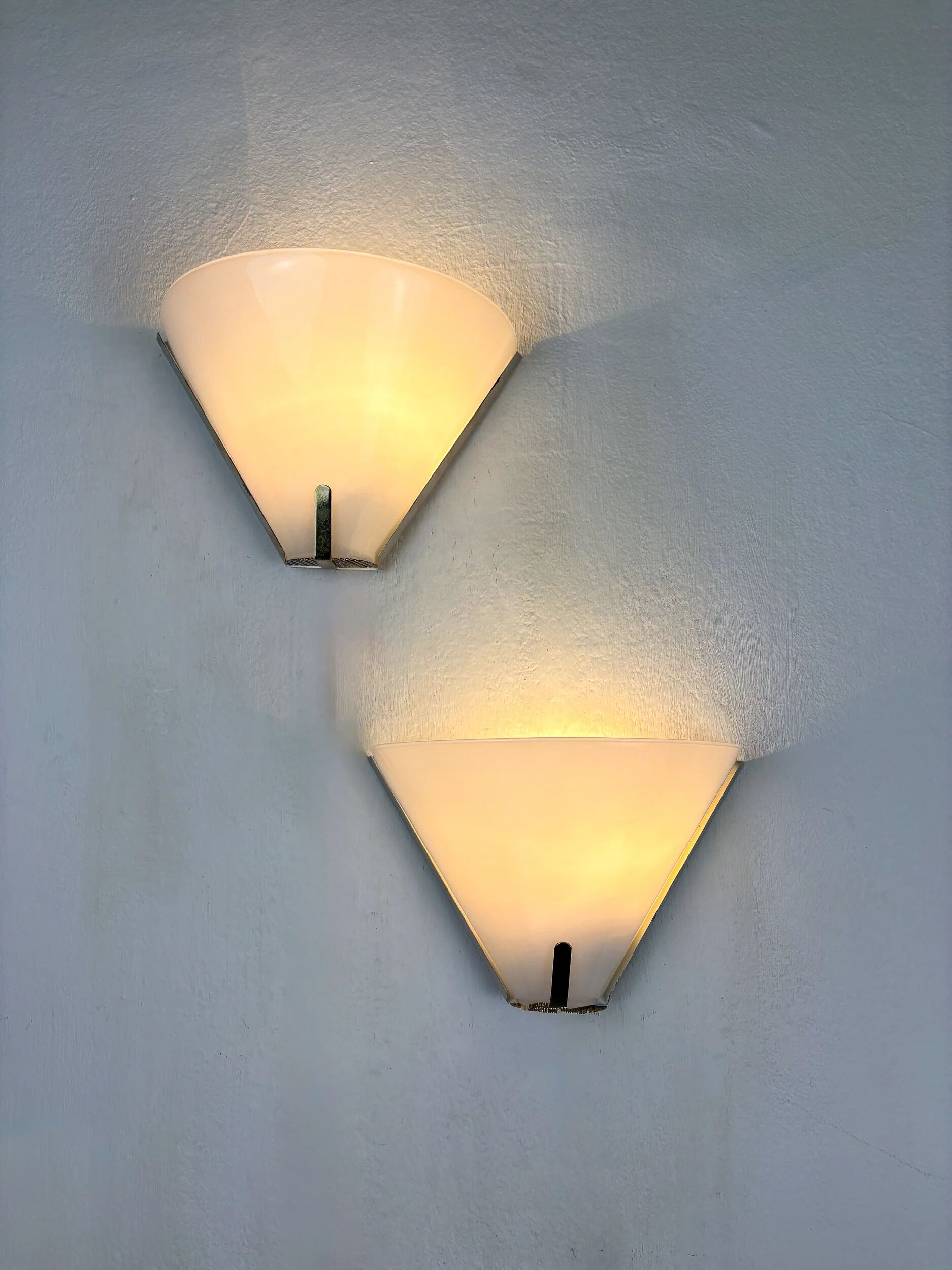 Pair of mid-century conical opal glass wall lights, Italy 1960s