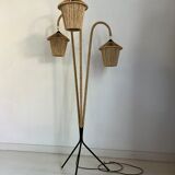 Vintage tripod floor lamp in metal and rope