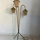 Lampadaire vintage tripode en métal et corde