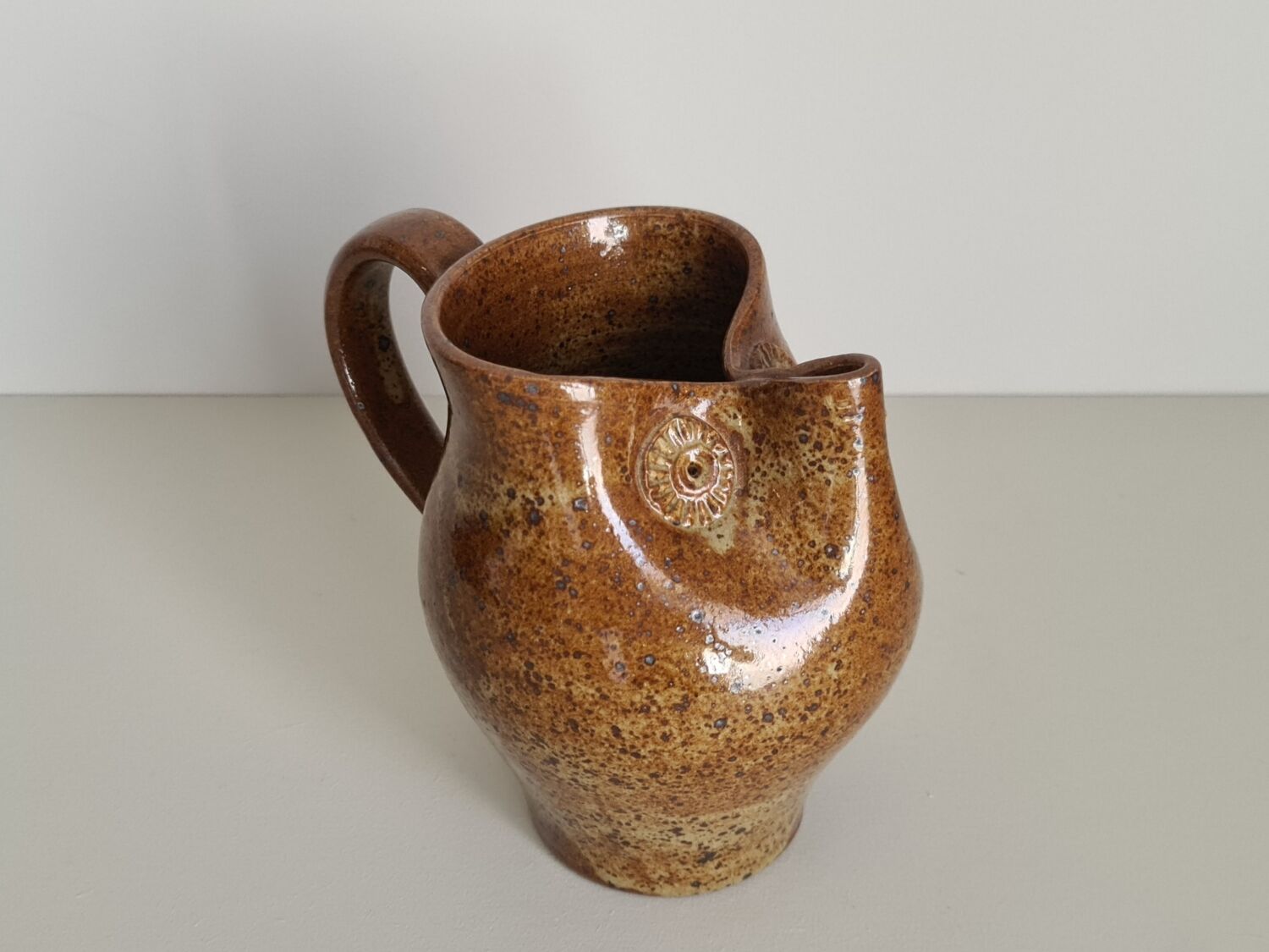 Zoomorphic pitcher owl or owl in pyrite stoneware / collection / ceramics / vintage / France / 50s / mid-century / twentieth century