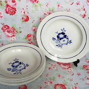 6 old blue flowers with stencil hollow plates