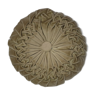 Khaki braided velvet round cushion