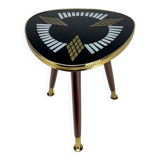 Pedestal table tripod glass wood and brass graphic patterns 50s