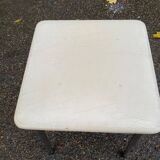 Vintage square stool in steel and white leather