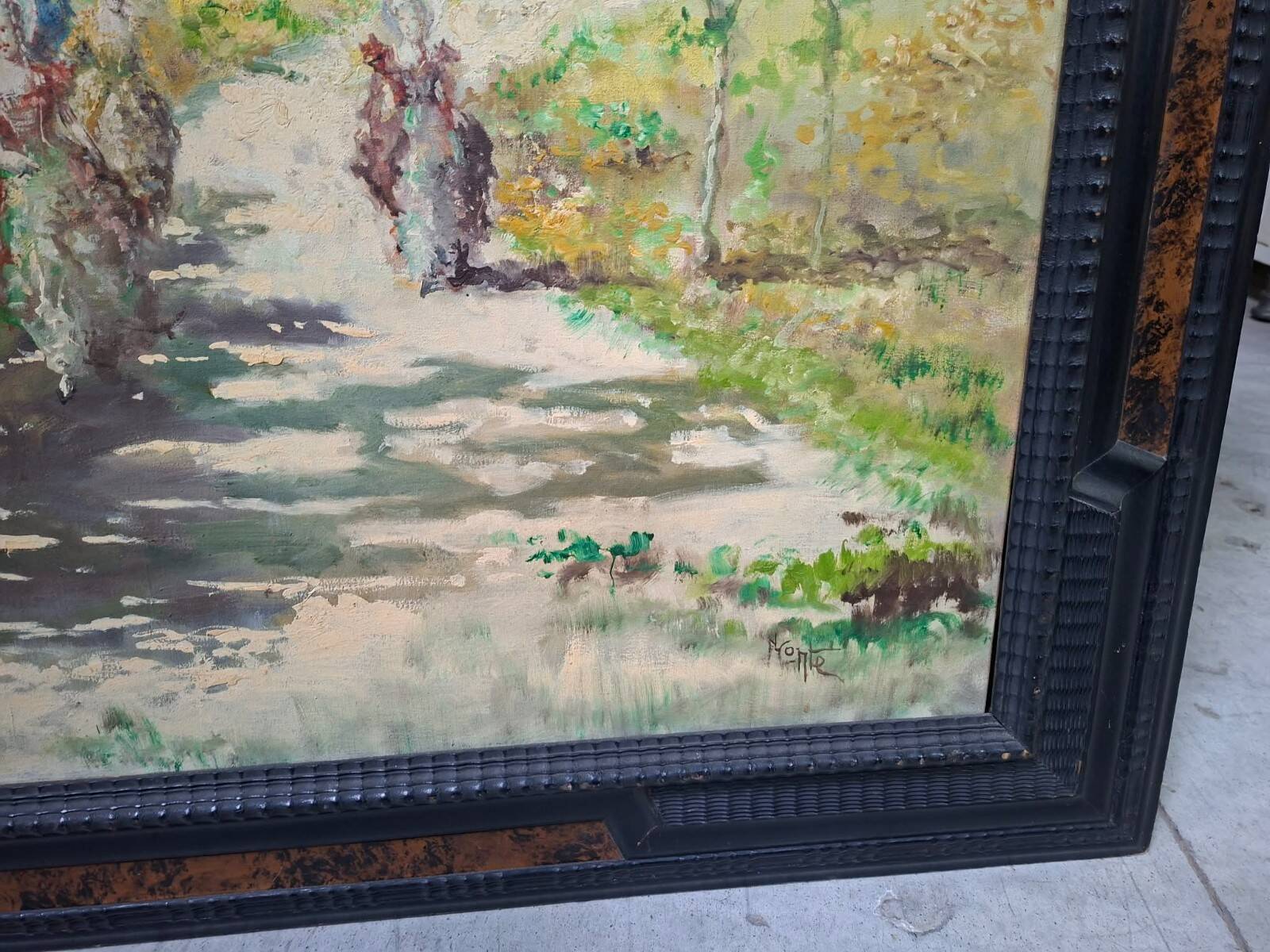 Conti: the walk / Animated landscape of elegant – Oil on canvas signed
