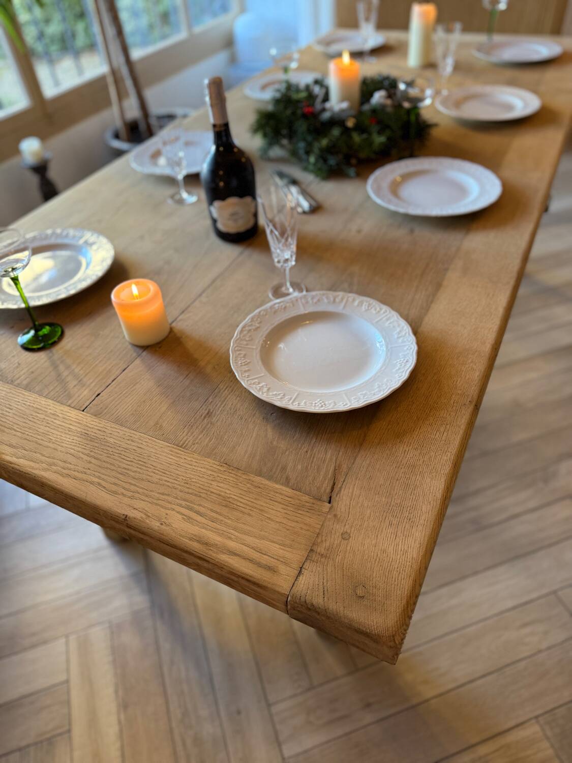 Solid wood farmhouse table with 2 extensions