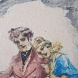 Georges Villa (1883-1965) - Colour lithograph - Gallant scene